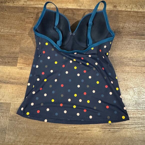 Boden Women's Polka Dot Tankini Top Navy Classic Padded Adjustable Size 36C READ - Picture 2 of 8